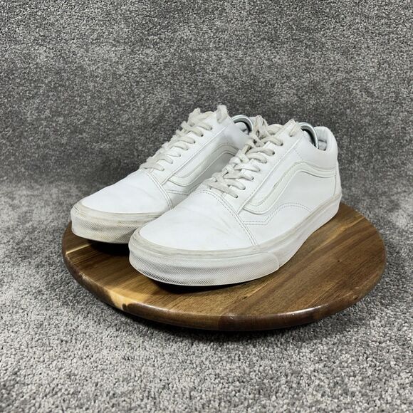 Vans Classic Old Skool Mens Size 11 All White Leather Athletic Skate Shoes Used main image 6